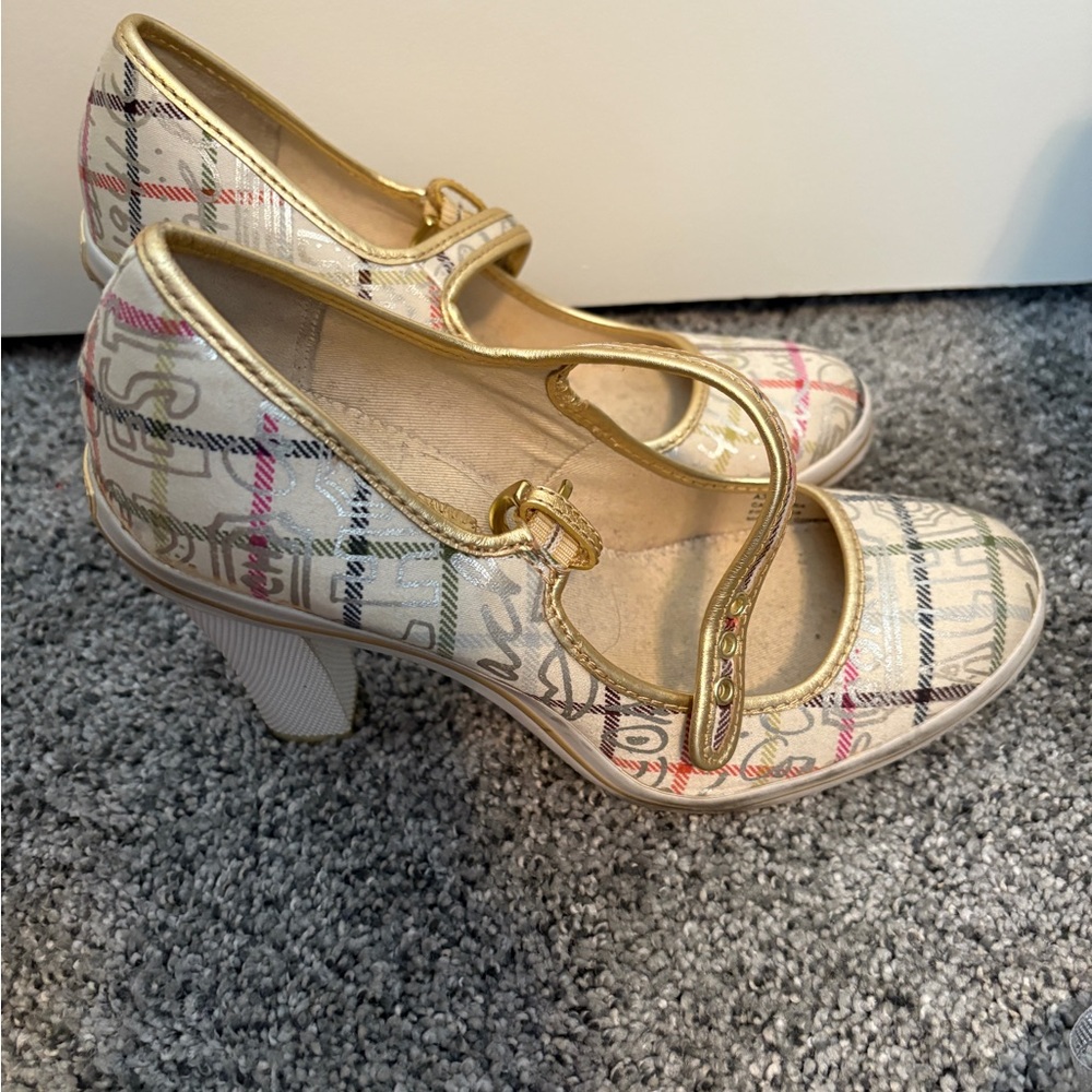 Coach Gold and Multicolor Sneaker Heels - Picture 5 of 9